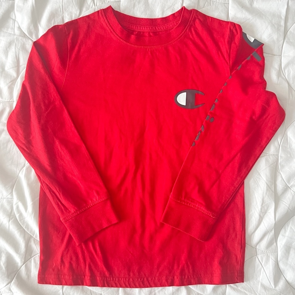 Champion Boys Script Logo Long Sleeve - Red, Size S